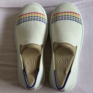 Rothy's Cream Slip-On with Rainbow Stripes
